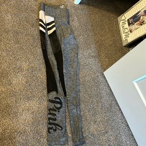 Victoria’s Secret VSX Heather Grey Black Pink Workout Leggings Mesh Pockets